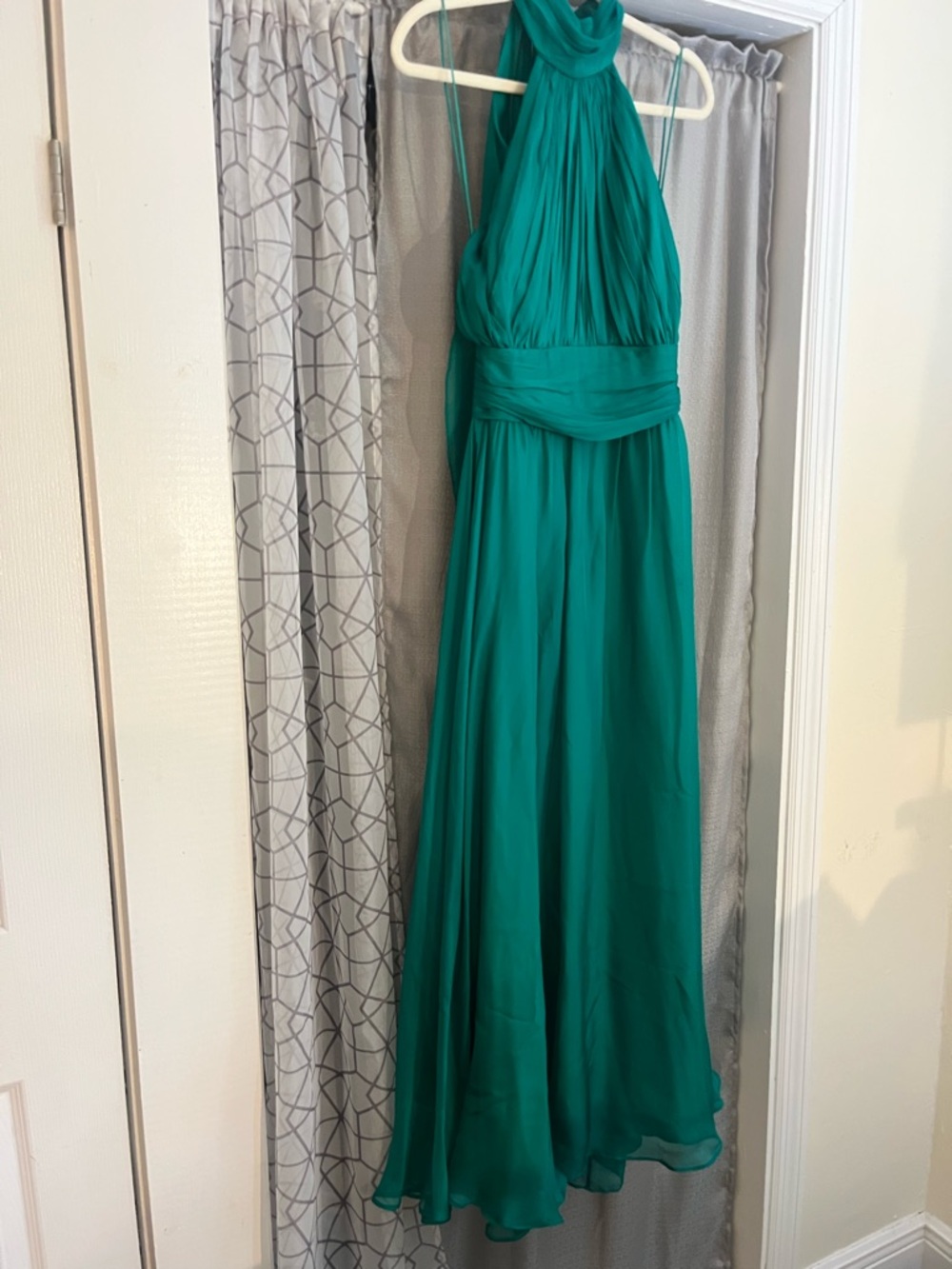 Badgley Mischka Silk Teal Halter Maxi Dress 4